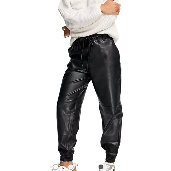 Abercrombie & Fitch Pants - Abercrombie & Fitch Faux Leather Sweatpants Black Size Large